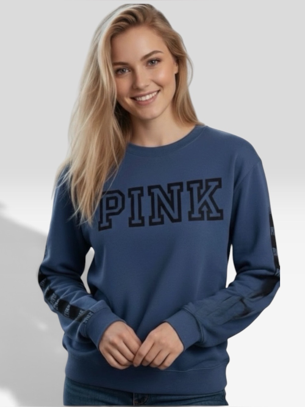 Victorias Secret “Pink” Sweat Shirt Blue Logo Long Sleeve Round Neck Size: XS